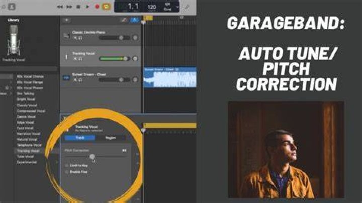 How do I use pitch correction in Garageband?