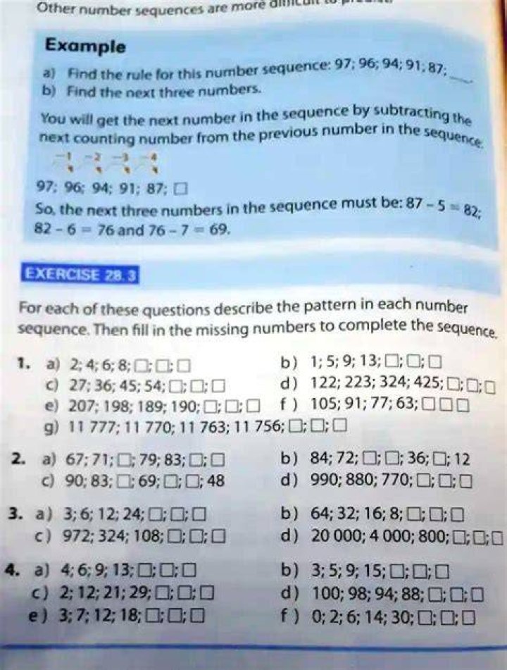 How do you find the next three numbers in a sequence?