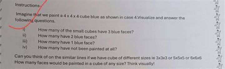 How many faces would be painted in a cube of any size think visually?