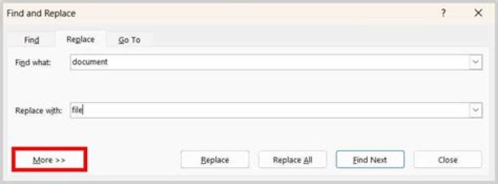 【How-to】What happens when you click the more button in the find and replace dialog box