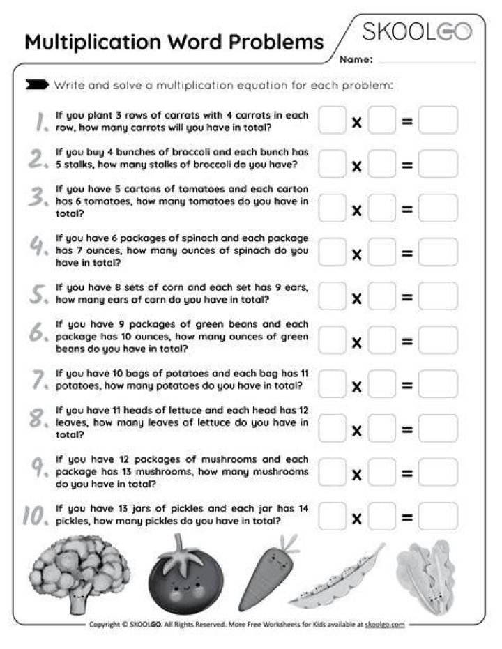 What are some examples of multiplication word problems?