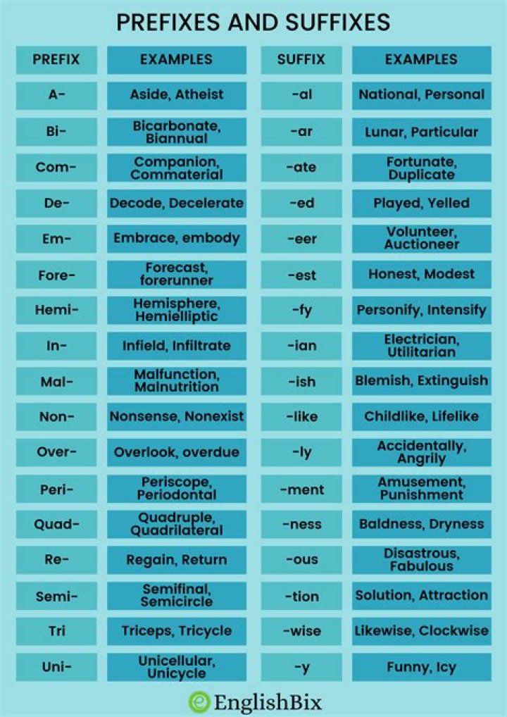 What are the meanings of prefixes and suffixes?
