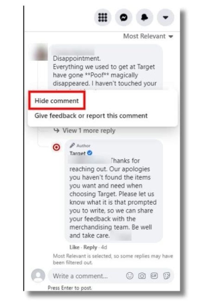 What happens if I hide my comment?