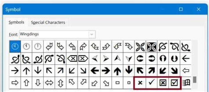 What is the wingding for a check mark?