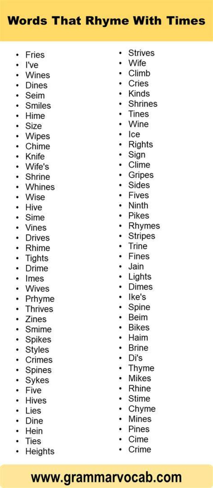 What rhymes with times for a poem?