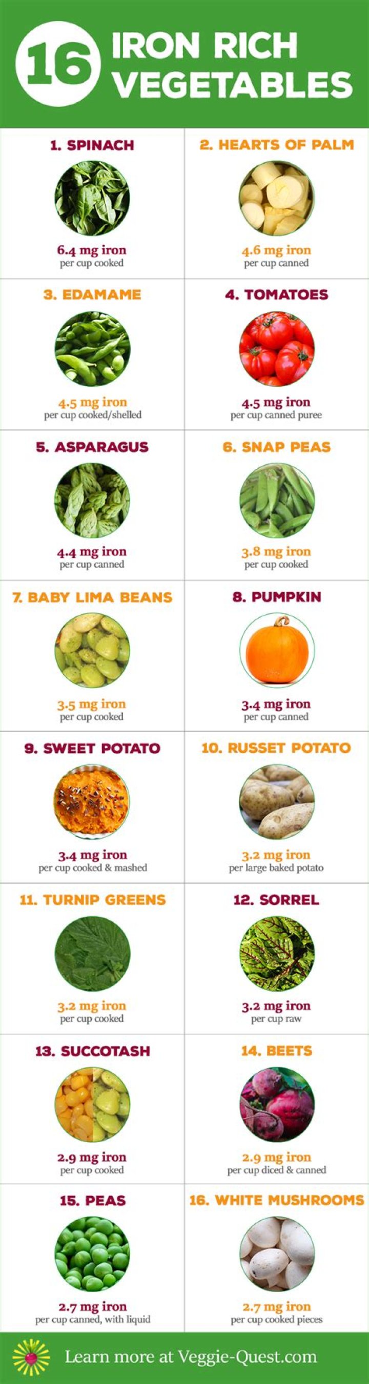What vegetable has the most iron?