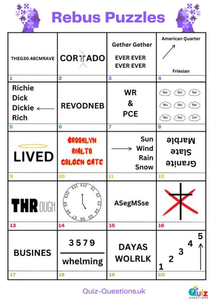Where can I find list of rebus puzzles?