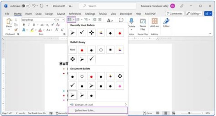 Where is the bullets drop down arrow in Word?