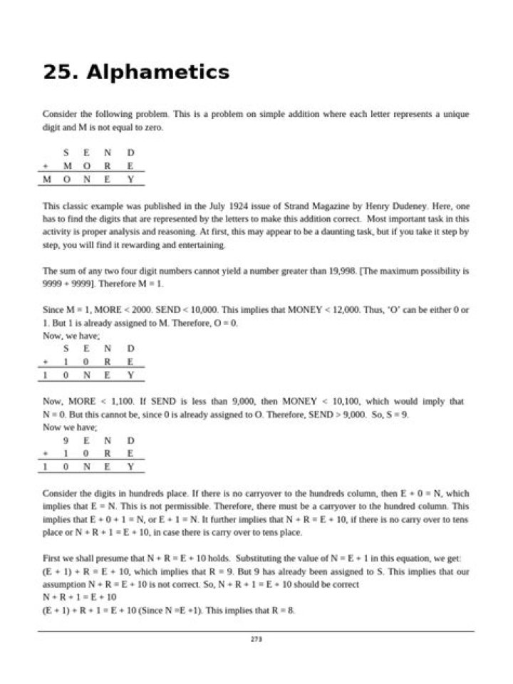 Which is an example of an alphametics problem?